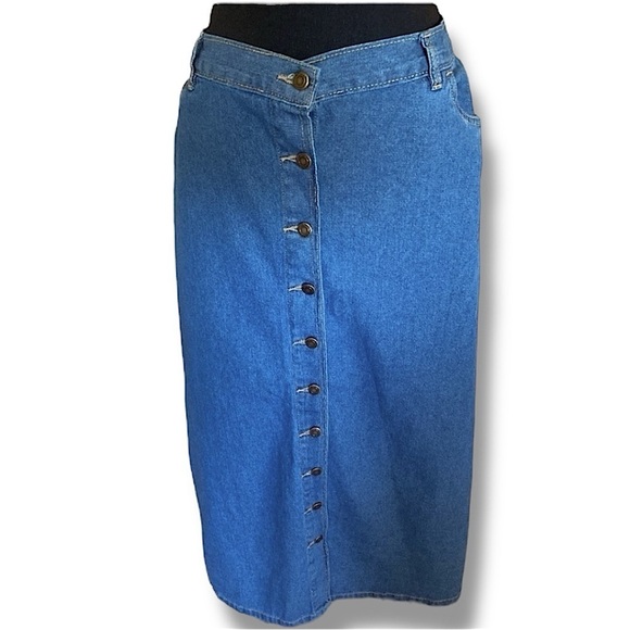 Woman Within Boho Denim Maxi Column Skirt Full Button Front Elastic Back Pocket… - Picture 2 of 11